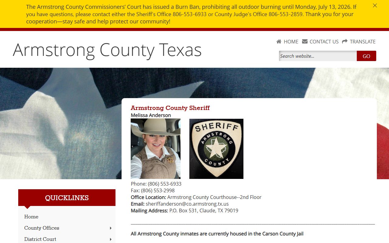 Carson County Jail Armstrong County inmate lookup sheriff page